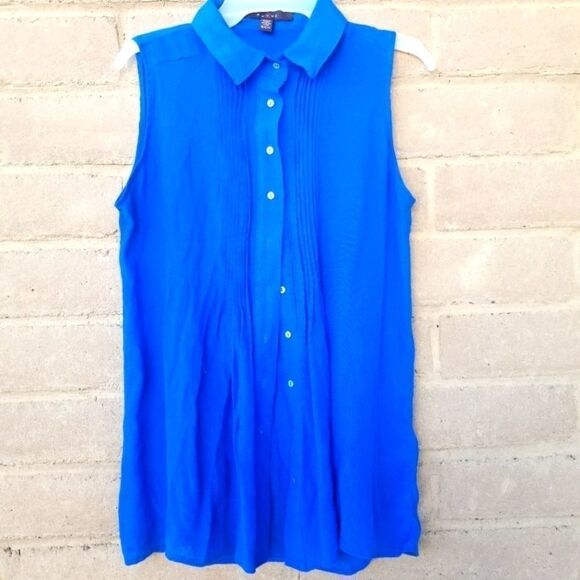 FEVER SLEEVELESS BLUE PLEATED TOP. SIZE S - Picture 1 of 12